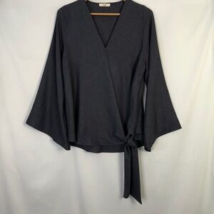 Easel Los Angeles Anthropology Long Bell Sleeve Wrap Tied Knot Gray Top   Size M